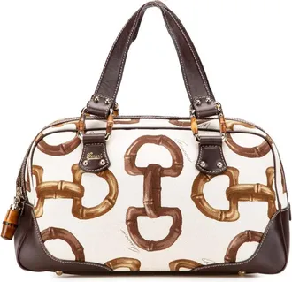 Gucci Borsa a mano Horsebit in tela stampata e bambù 2000-2015 - Marrone