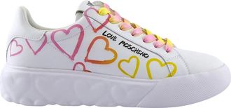 Love Moschino Witte Veal Sneakers met Hartjesprint - Dames - Sneakers - Wit - 40 EU - Schoenen
