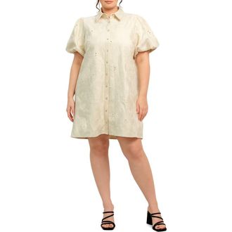 Flying Tomato Floral Textured Puff Sleeve Cotton Shirtdress in Cream at Nordstrom Rack, Size 1 X