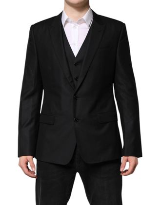 Dolce & Gabbana Mens Black Single Breasted Suit 2 Piece Jacket Virgin Wool Silk