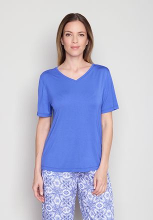 Joop Pyjamaoberteil JOOP, Damen, Gr. 34, knallblau, Jersey, Obermaterial: 95% Modal, 5% Elasthan, bequem h&uuml;ftbedeckend, V-Ausschnitt, Shirts Pyjamaoberteil