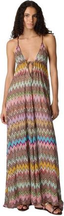 Missoni Long Beach Dress In Lam&eacute; Viscose With Macro Zigzag Pattern And Thin Straps in Black & Multicoloured at Nordstrom, Size 40 It