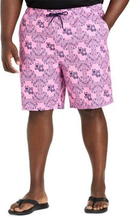 Psycho Bunny Big & Tall Luke Allover Swim Trunks in Pink at Nordstrom, Size 1X Big
