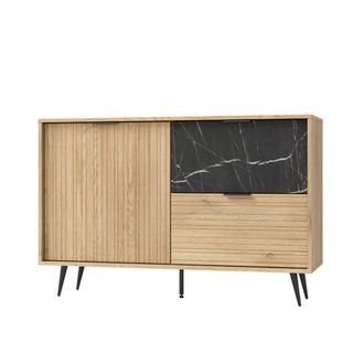 Petits Meubles Buf&eacute; 1 puerta 2 cajones paneles laminados madera y negro