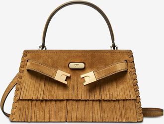 Tory Burch Fransen-Schultertasche aus hochwertigem Wildleder Lee Radziwill