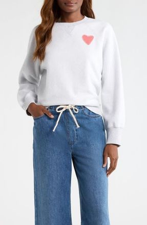 Marine Layer Cloud 9 Heart Appliqu&eacute; Reversible Fleece Sweatshirt in Heather Grey at Nordstrom, Size X-Large