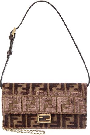 Fendi Fendi Baguette Ff Velvet & Leather Wallet On Chain