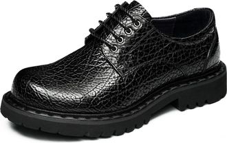 Generic Mens Low Block Heel Platform Shoes Lace Up Formal Business Work Shoe Round Toe PU Leather Casual Shoes,Black,5.5 UK