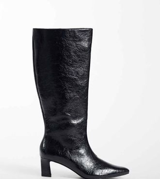 Public Desire Boomer - Stivali al ginocchio a pianta larga in camoscio sintetico neri con tacco-Nero