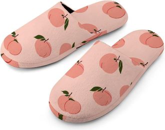 Generic Peach Pattern Mens Cozy Memory Foam Slippers Warm Cotton House Shoes Comfy Slipper for Indoor Outdoor