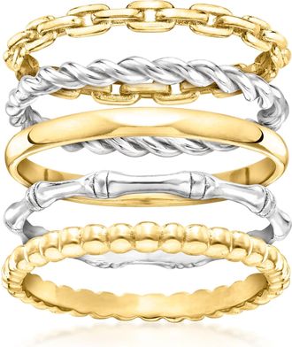 Ross-Simons Sterling Silver and 18kt Gold Over Sterling Jewelry Set: 5 Stackable Rings