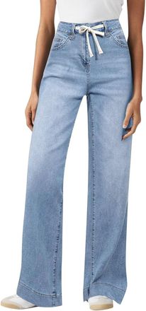 Generic Jeans for Women Wide Leg, Casual High Waisted Denim Trousers with Drawstring Tie Waist, Ladies Relaxed Fit Straight Leg Comfy Lounge Pants with Side P