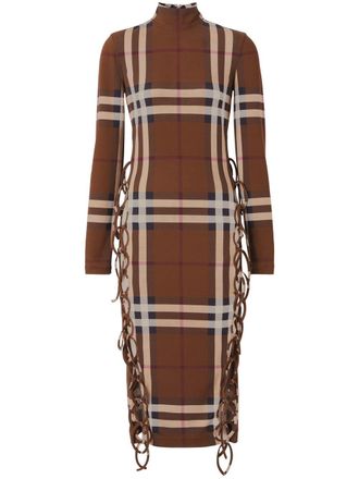 Burberry Abito midi a quadri con nodi laterali - Marrone