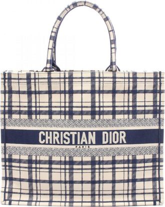 Dior Ivory Navy Canvas Handbag Tote Bag (Pre-Owned)