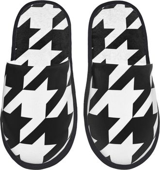 Generic Fleece Slippers Houndstooth Black Vintage Breathable House Slippers Furry Anti-Slide Slipper For Spa Ladies Room M