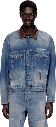Diesel Denim trucker jacket with contrast leather trims - Denim Jackets - Unisex - Blue
