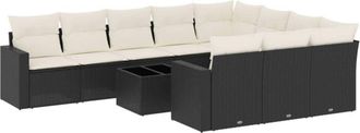 vidaXL Set De Sof&aacute;s De Jard&iacute;n 11 Pzas Y Cojines Rat&aacute;n Sint&eacute;tico Negro Vidaxl