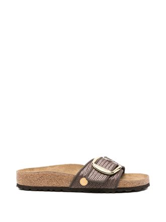 Birkenstock Madrid karaf met grote gesp, raffia