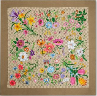 Gucci Printed GG Silk Twill Carr&eacute;, Brown, Silk