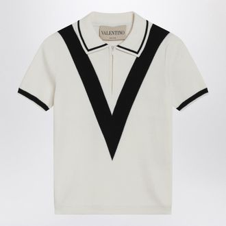 Valentino Garavani Ivory And Black V Inlay Polo Shirt
