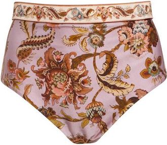 Zimmermann Aster High Waist Bikini Bottoms in Mauve Jacobean at Nordstrom, Size 4
