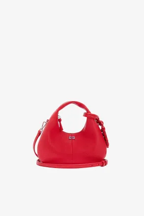 Ganni Goji Berry Mini Hobo Bag in Grained Red