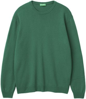 Benetton Rundhalspullover, Herren, Gr. XS, gr&uuml;n (dunkelgr&uuml;n), Strick, Obermaterial: 100% Schurwolle, UNITED COLORS OF BENETTON, Basic, Rundhals, B&uuml;ndchen, Pull