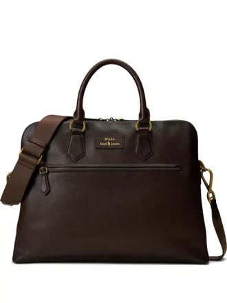 Polo Ralph Lauren pebble-leather detachable-strap briefcase - men - Calf Leather/Cotton - OS - Brown