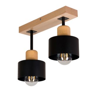 OEM L&aacute;mpara De Techo Negra De Madera Y Metal De Estilo Escandinavo, 2xe27, Iluminaci&oacute;n Led Moderna Para Sal&oacute;n, Cocina, Dormitorio, Habitaci&oacute;n Infantil, Lo