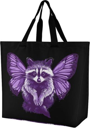 Generic Raccoon Flying Reusable Shopping Bags Large Capacity Grocery Bag Heavy Duty Tote for Women 40x40x16cm