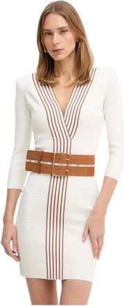 Elisabetta Franchi Gebreide jurk met strepen - Dames - Kleedjes - Beige - S - Kleedjes
