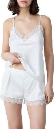 Etam Desire Lace Trim Satin Tap Shorts in White at Nordstrom Rack, Size X-Large