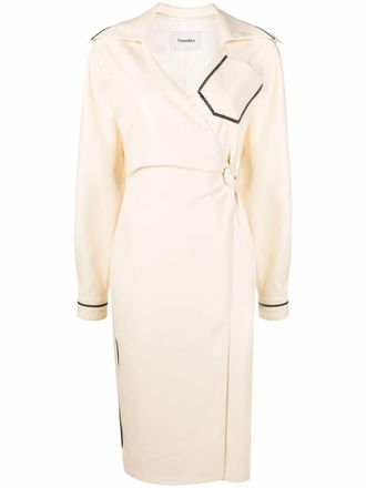 Nanushka contrast-stitch wrap dress - women - Polyurethane/Polyester - S - Neutrals