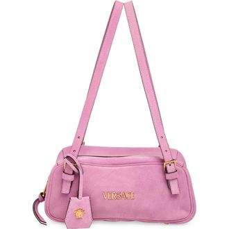 Versace Logo East/West Suede Shoulder Bag in Dusty Mauve Gold at Nordstrom