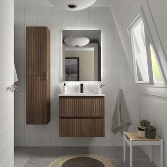 Cygnus Bath Mueble De Ba&ntilde;o Kira 60cm Nogal 2 Cajones Lavabo 1 Poza Porcelana