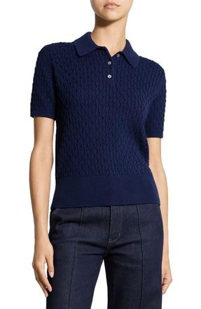 Theory Textured Cable Knit Organic Cotton Polo in Navy at Nordstrom, Size Medium