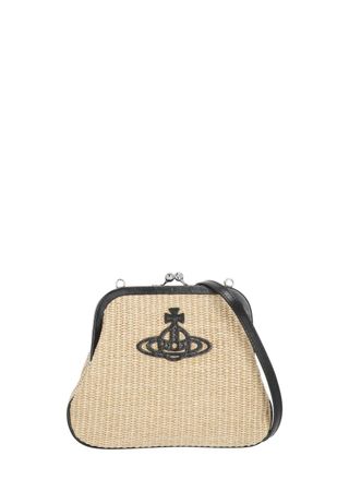 Vivienne Westwood Structured Woven Rafia Clutch Bag With Signature Orb Logo