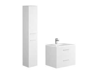 Vente-Unique Mueble de ba&ntilde;o flotante con lavabo y armario - Color blanco - 60 cm - KAYLA