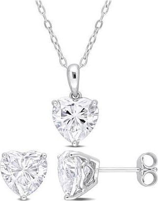 Delmar Heart Cut Lab Created White Moissanite Solitaire Pendant Necklace & Stud Earrings Set at Nordstrom Rack