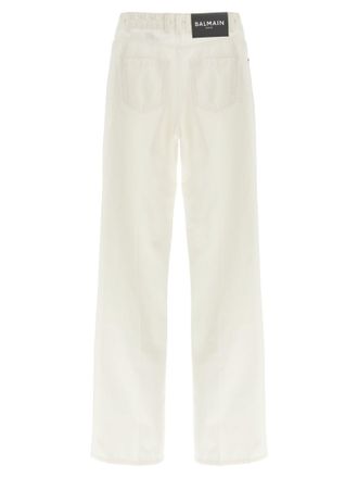 Balmain Monogram-Embroidered High-Waist Jeans - Cream