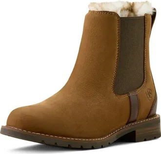 Ariat Wexford Genuine Shearling Waterproof Chelsea Boot in Amber Brown at Nordstrom, Size 10.5