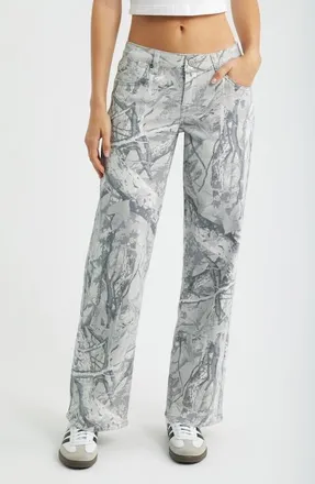 YMI Britney Camo Low Rise Wide Leg Jeans in Grey Camo at Nordstrom, Size 11