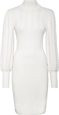 Philipp Plein Wool Turtleneck Dress LS - Dames - Kleedjes - Wit - XS - Wol - Kleedjes