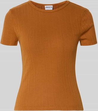 Jake*s Casual T-Shirt in Pointelle-Strick mit Rundhalsausschnitt in Camel, Gr&ouml;&szlig;e XXL