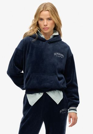 Superdry Kapuzensweatshirt SUPERDRY COUNTRY CLUB VELOUR RELAX HOOD, Damen, Gr. XXL, blau (blauberry navy), Sweatware, Obermaterial: 96% Polyester, 4% Elasthan,