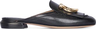 Ferragamo Textured Leather Flat Slip-On Shoes with Decorative Buckle