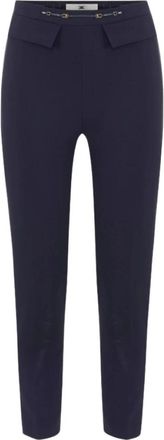Elisabetta Franchi Broek in dubbellaags stretch cr&ecirc;pe - Dames - Slim Fit Broeken - Blauw - S - Polyester - Broeken