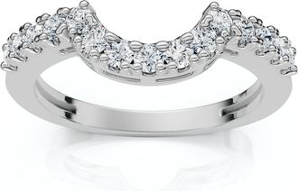 Pompeii3 1/4Ct Notched Diamond Guard Anniversary Ring 14k Gold Lab Grown