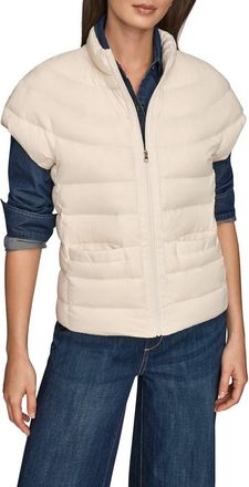 DKNY Cap Sleeve Mixed Media Down Jacket in Cream at Nordstrom, Size X-Small