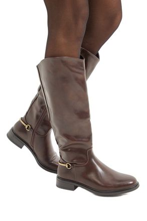 Wallis Emma Faux Leather Stirrup Detail Knee High Riding Boots, 3, Chocolate